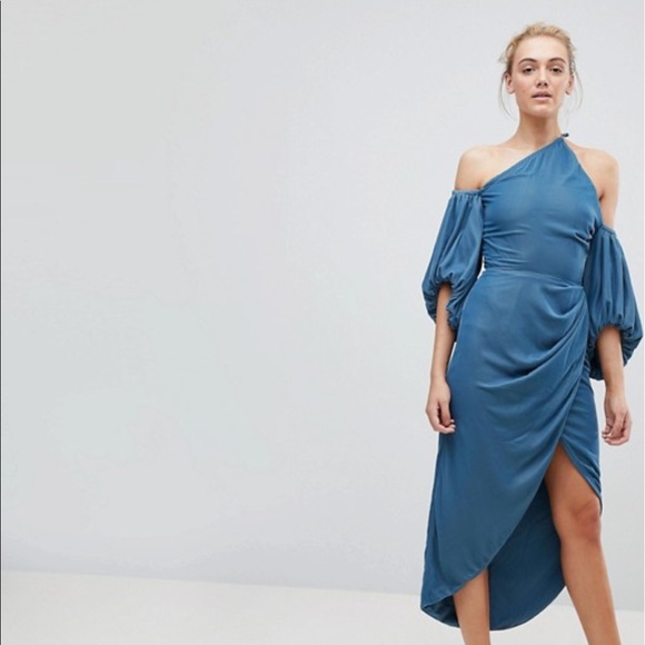 ASOS Velvet off the shoulder Blue High Low dress - Picture 1 of 3